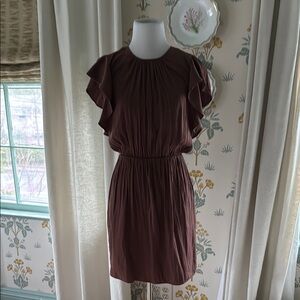 Fig/ Brown Ruffle Sleeve Dress